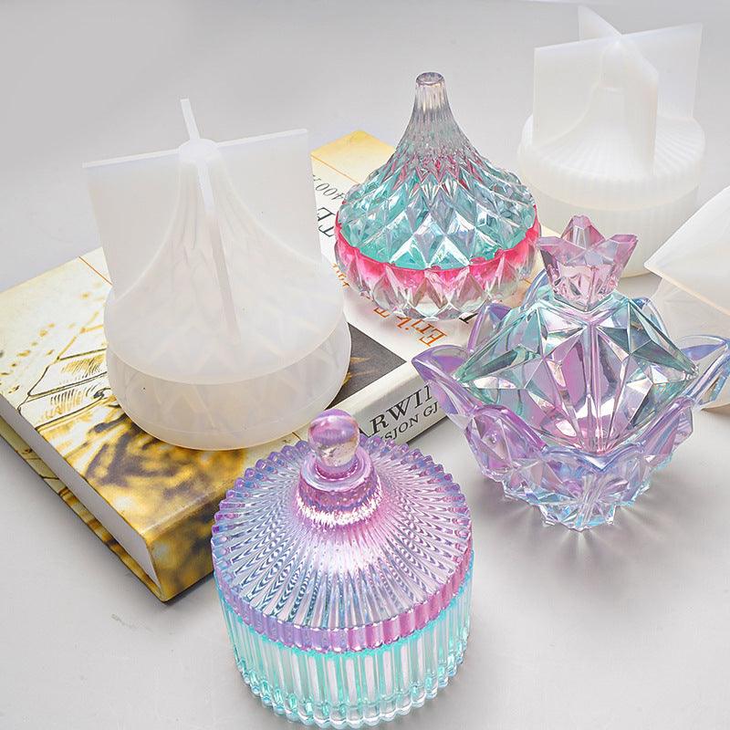 Funshowcase Geometric Epoxy Resin Molds Set Crown Trinket Box|Finial Diamond Prism|Faceted Crystal Ball